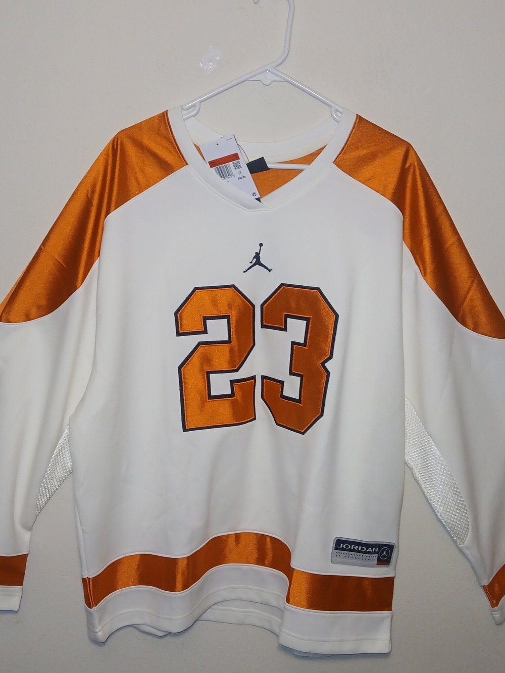 Men's Jordan Brooklyn Collegiate Hockey Jersey White Orange HV0109-133 Size L